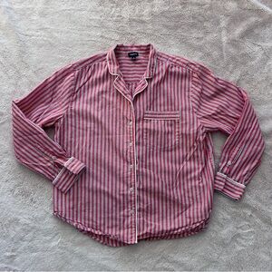 GAP Poplin PJ Shirt, 100% Cotton, Red Stripe, Small‎